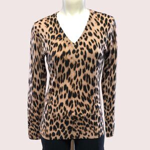 LORD & Taylor Merino Wool Leopard Animal Print Pull Over Sweater Size XS